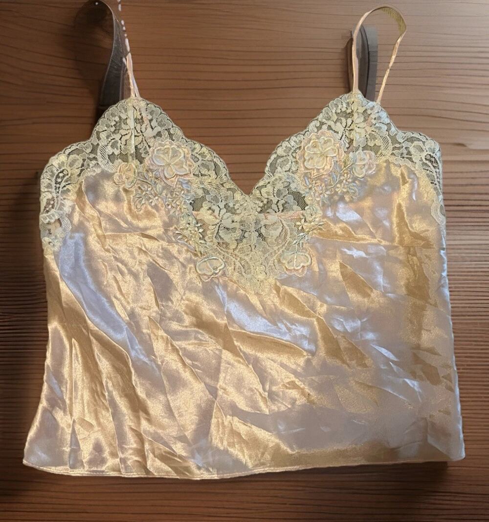 VTG 80-90s Romantic Lace babydoll camisole Nightie Pink Floral Val Mode Coquette